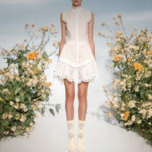 ALEXANDER MCQUEEN  Piqué-Trimmed Broderie Anglaise Poplin Mini Dress Size 38 IT